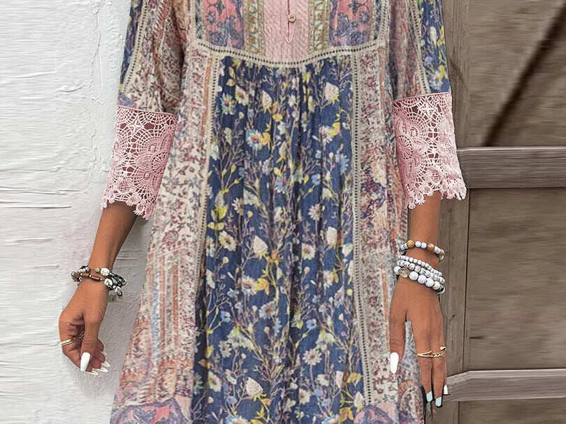 Tegan | Floral Print Lace Trim Midi Dress