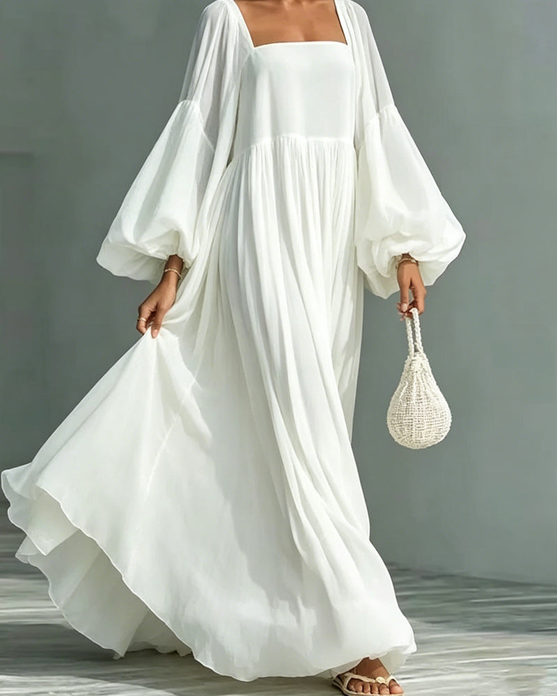 Nunila | Square Neck Long Balloon Sleeves Maxi Dress