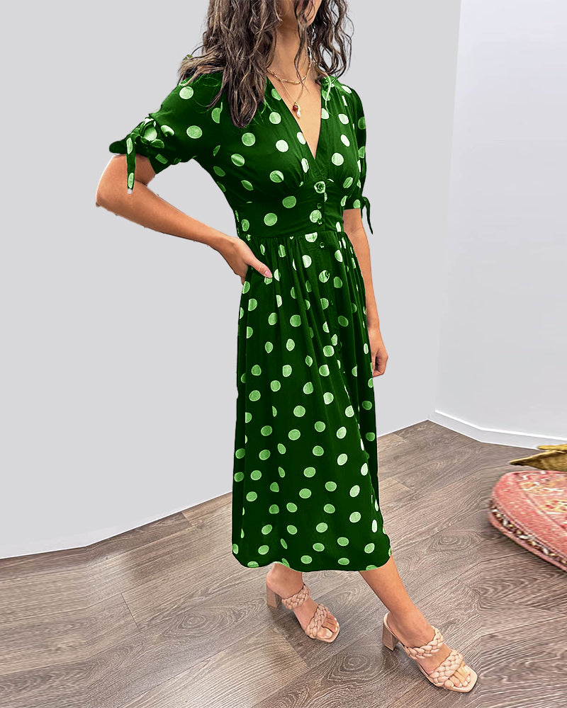 Janis | V Neck Polka Dot Midi Dress