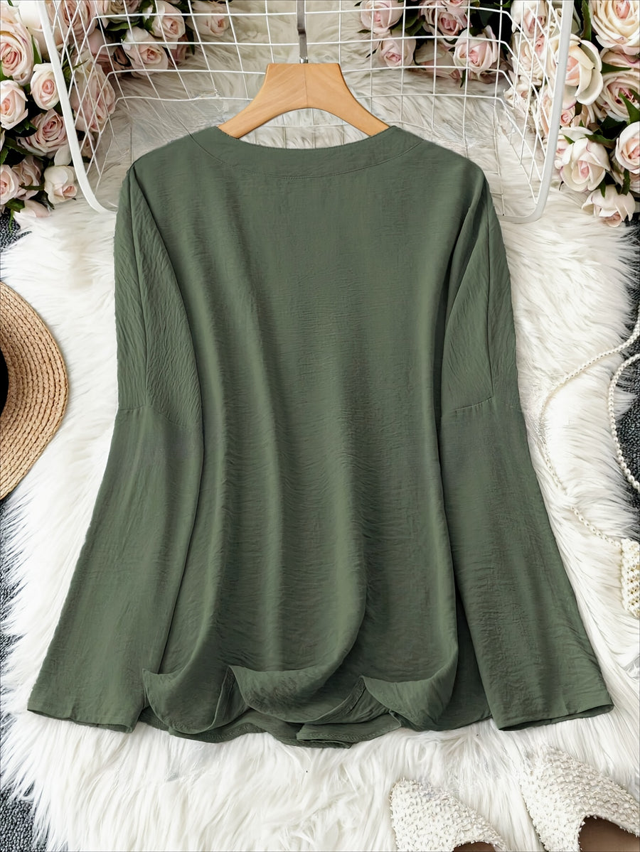 Shawna | V Neck Long Sleeve Relaxed Blouse