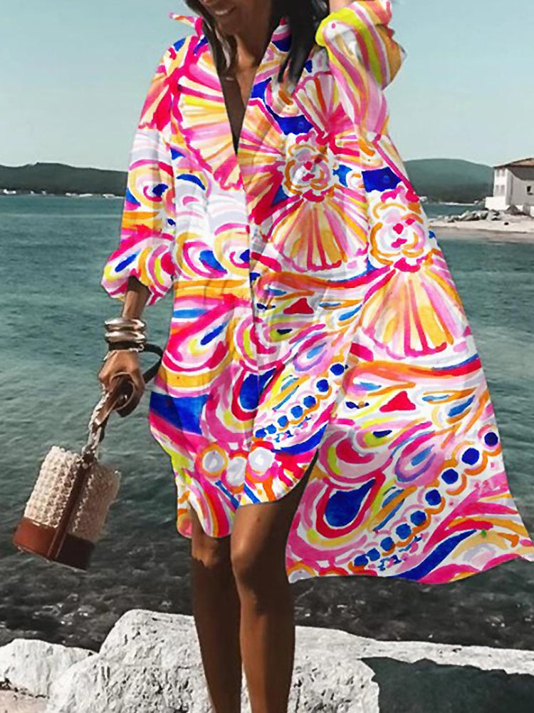 Calogera | Floral Print Loose Shirt Dress