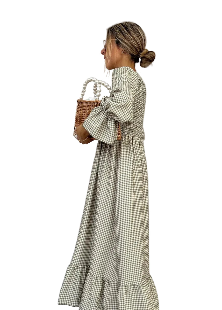 Helenee | Maxi Dress With Checked Smocked Bodice