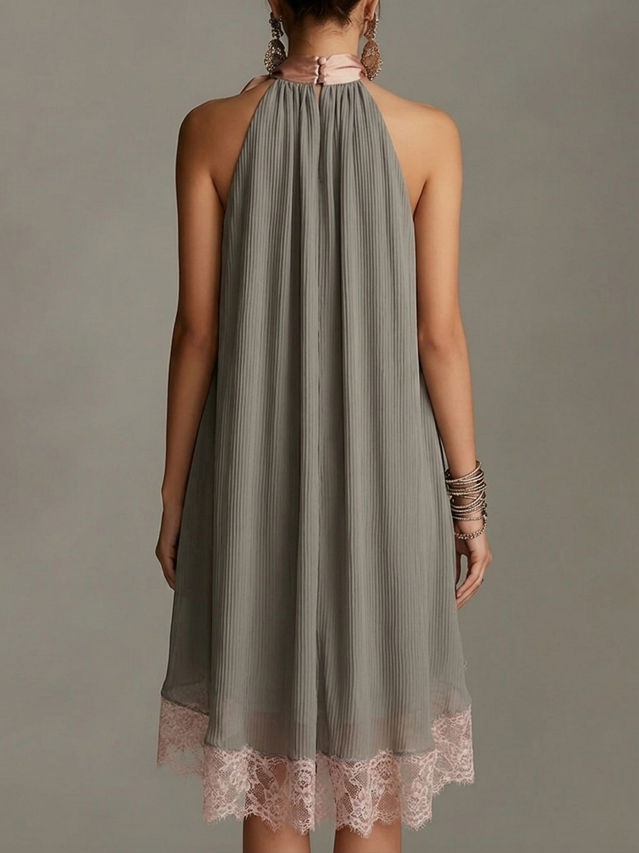 Robin | Sleeveless Pleated Bow Neck Mini Dress