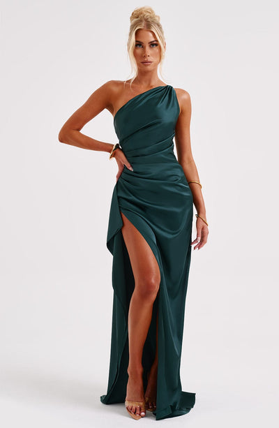 Genesis | One Shoulder Ruched Split Maxi Dress
