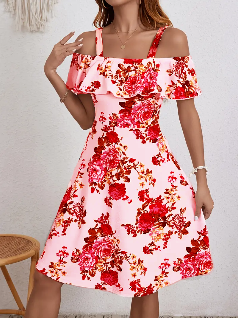 Rosanne | Floral Print Off Shoulder Strap Dress