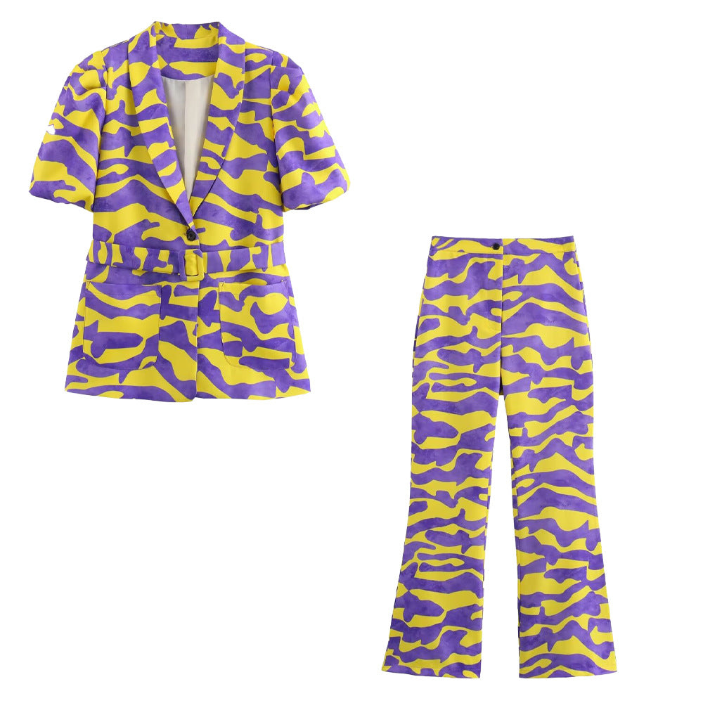 Missy | Printed Puff Sleeve Belted Pants Set