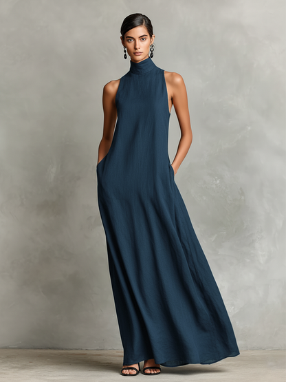 Imeria | Maxi Dress Sleeveless High Neck Pockets