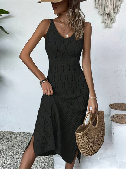 Luciana | Sleeveless Pointelle Knit Midi Dress