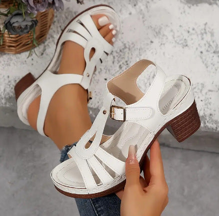 Manya | Block Heel T-Strap Open Toe Sandals