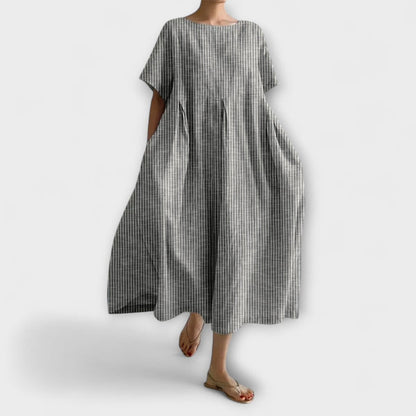 Nurhan | Checkered Short Sleeve Maxi Dress