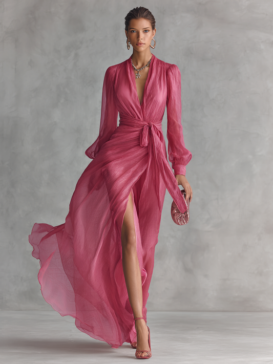 Jalesa | Long Sleeve Tie Waist Maxi Dress