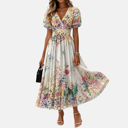 Kirina | Midi Dress Floral Wrap Puff Sleeve