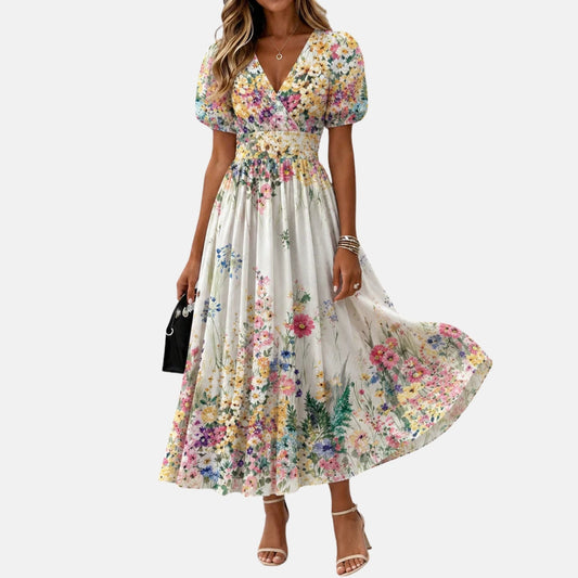 Kirina | Midi Dress Floral Wrap Puff Sleeve