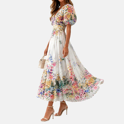 Kirina | Midi Dress Floral Wrap Puff Sleeve
