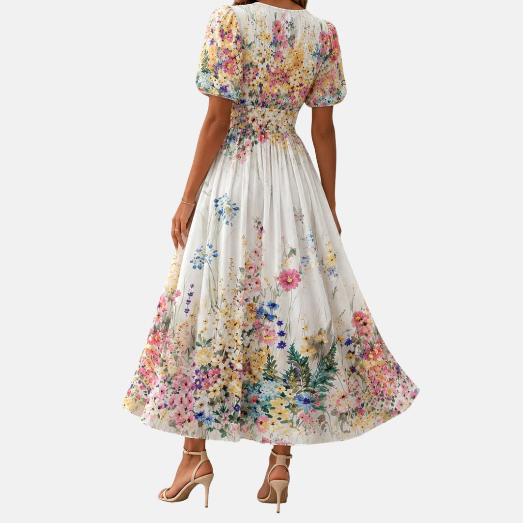 Kirina | Midi Dress Floral Wrap Puff Sleeve