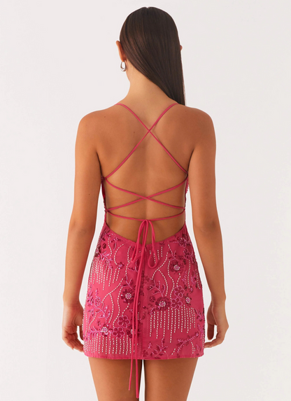 Kylina | Mini Dress Red Sequin Lace Up