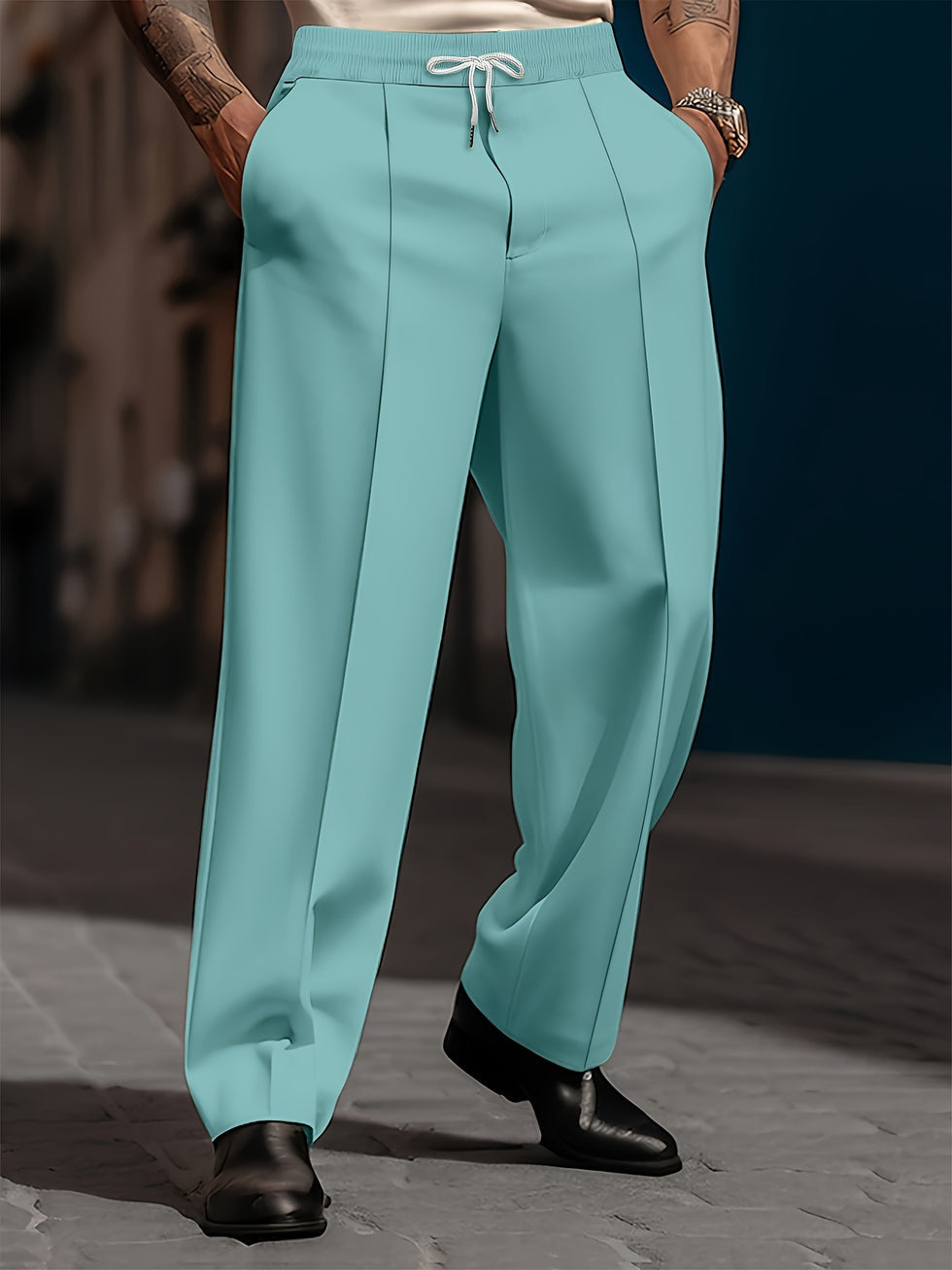 Raimi | Trousers Drawstring Waist Wide Leg Solid Color