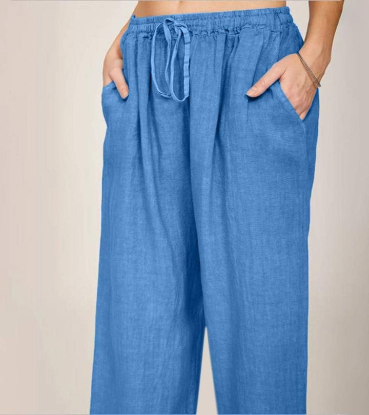 Maialen | Wide Leg Drawstring Linen Style Pants