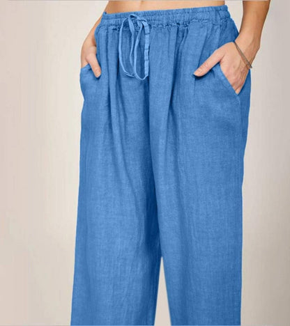 Maialen | Wide Leg Drawstring Linen Style Pants