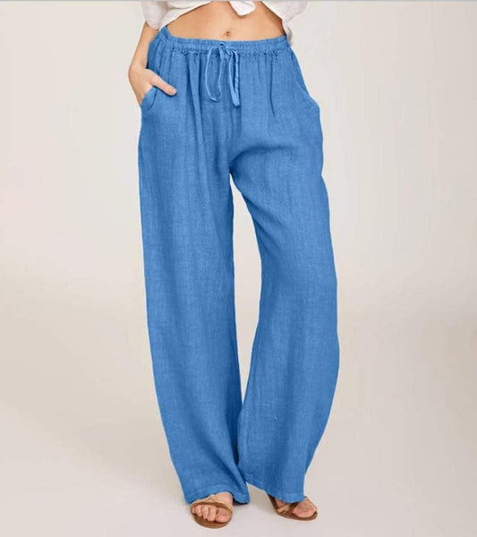 Maialen | Wide Leg Drawstring Linen Style Pants