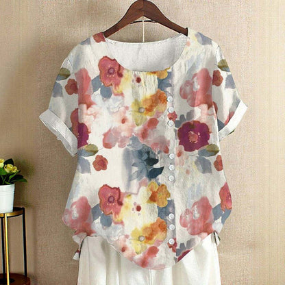 Zendaya | Blouse Multicolor Floral Short Sleeve Button Up