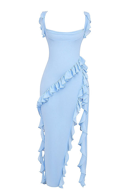 Dalia | Ruffle Trim Sleeveless High Slit Maxi Dress