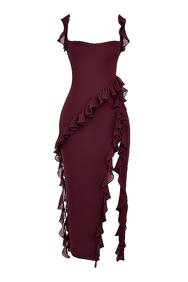 Dalia | Ruffle Trim Sleeveless High Slit Maxi Dress