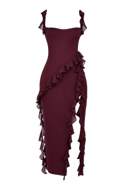 Dalia | Ruffle Trim Sleeveless High Slit Maxi Dress
