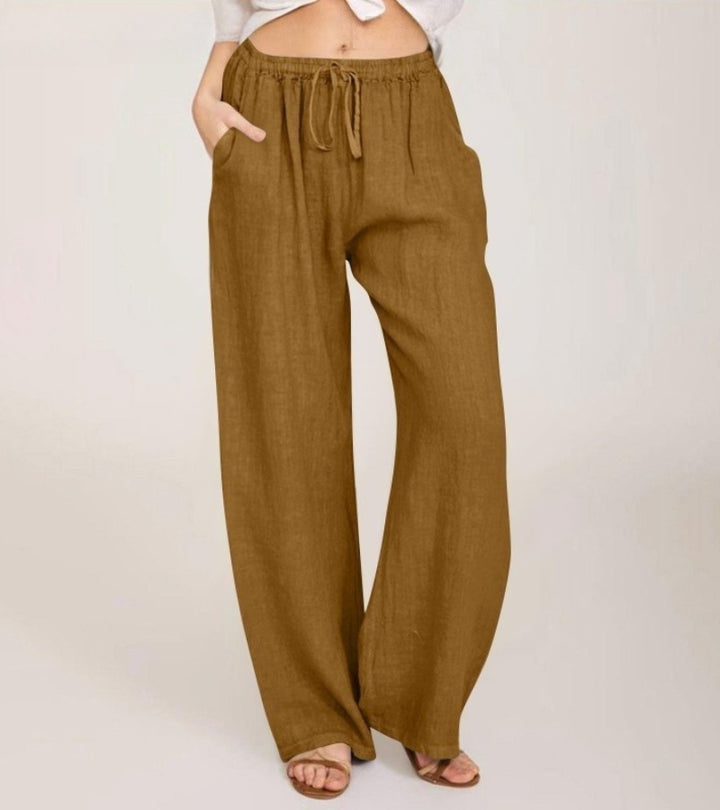Maialen | Wide Leg Drawstring Linen Style Pants