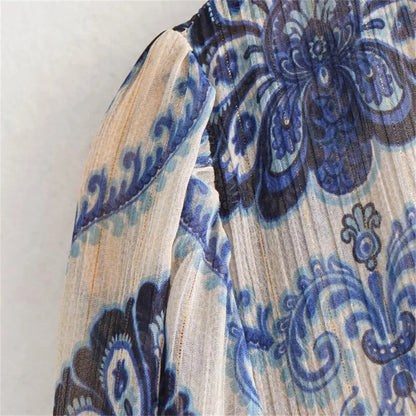 Willa| Printed Tiered Long Sleeve Midi Dress