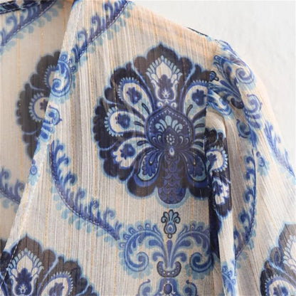 Willa| Printed Tiered Long Sleeve Midi Dress