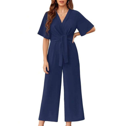 Gracie | Wide Leg V Neck Tie Jumpsuit