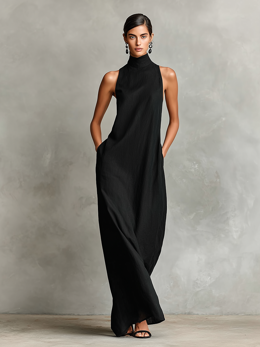Imeria | Maxi Dress Sleeveless High Neck Pockets