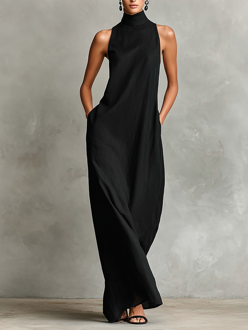 Imeria | Maxi Dress Sleeveless High Neck Pockets