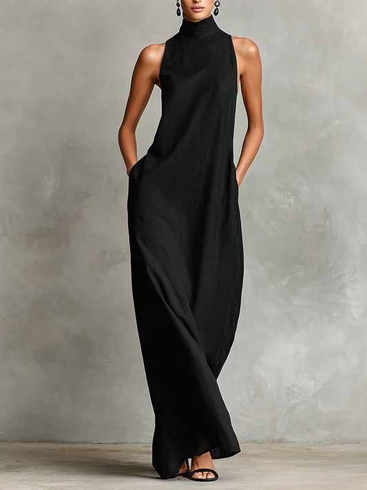 Imeria | Maxi Dress Sleeveless High Neck Pockets