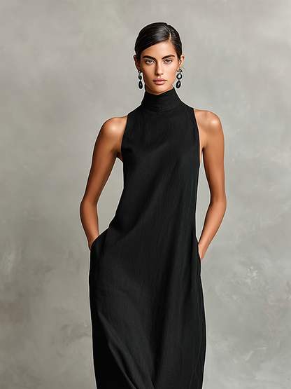 Imeria | Maxi Dress Sleeveless High Neck Pockets