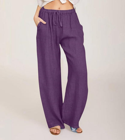Maialen | Wide Leg Drawstring Linen Style Pants
