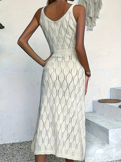 Luciana | Sleeveless Pointelle Knit Midi Dress