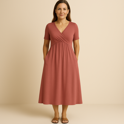 Bridgett | Wrap Front Short Sleeve Midi Dress