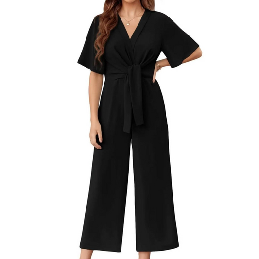 Gracie | Wide Leg V Neck Tie Jumpsuit
