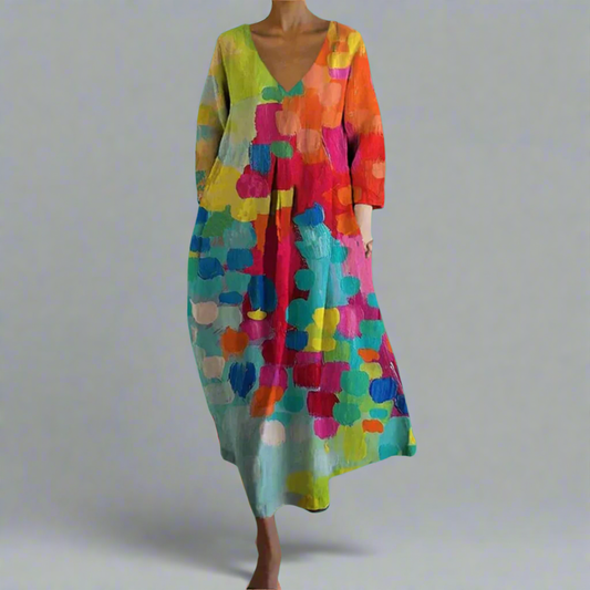 Sunita | V Neck Abstract Print Midi Dress