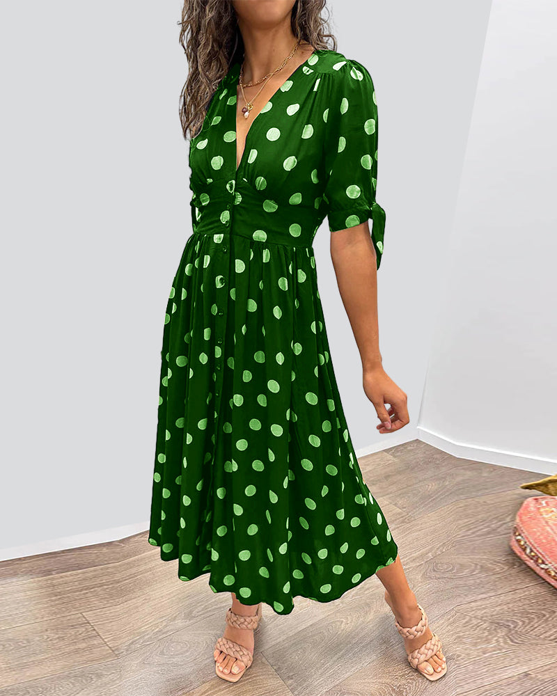 Janis | V Neck Polka Dot Midi Dress