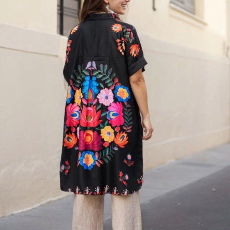 Rossella | Floral Print Short Sleeve Long Blouse
