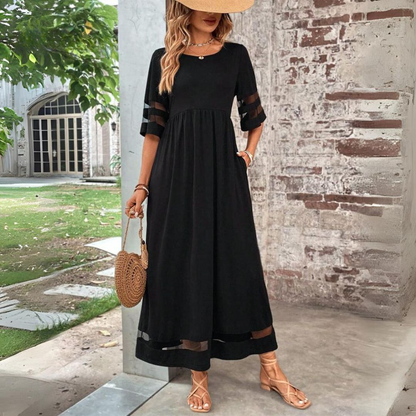 Silvy | Maxi Dress Sheer Sleeve Round Neck