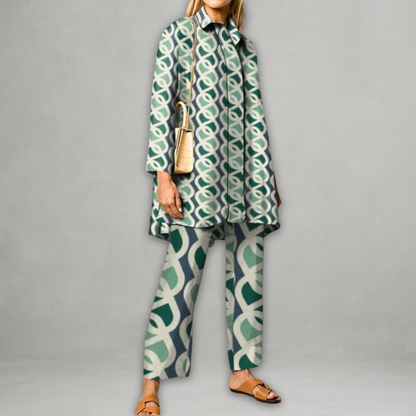 Claudette | Two Piece Geometric Tunic Pants Set