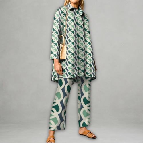 Claudette | Two Piece Geometric Tunic Pants Set