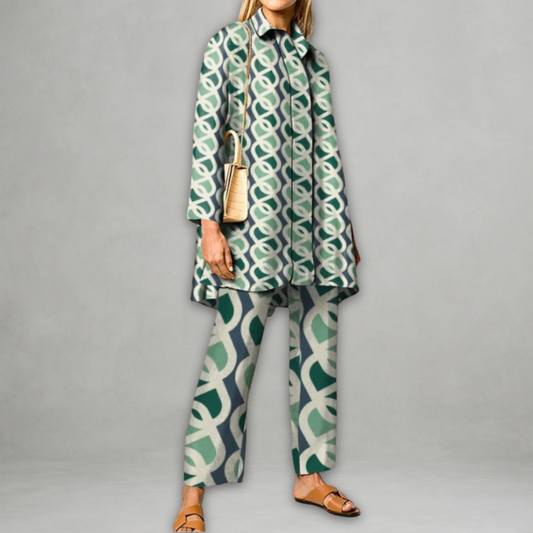 Claudette | Two Piece Geometric Tunic Pants Set