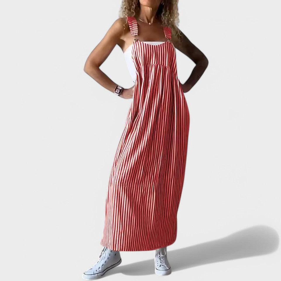 Guzel | Dress With Striped Sleeveless Maxi Length