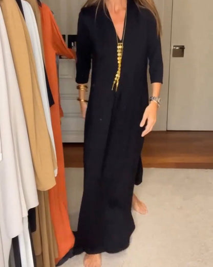 Deynia | V Neck Maxi Dress With Side Slit