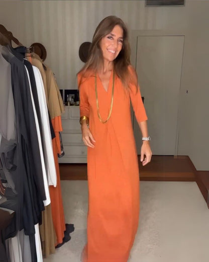 Deynia | V Neck Maxi Dress With Side Slit